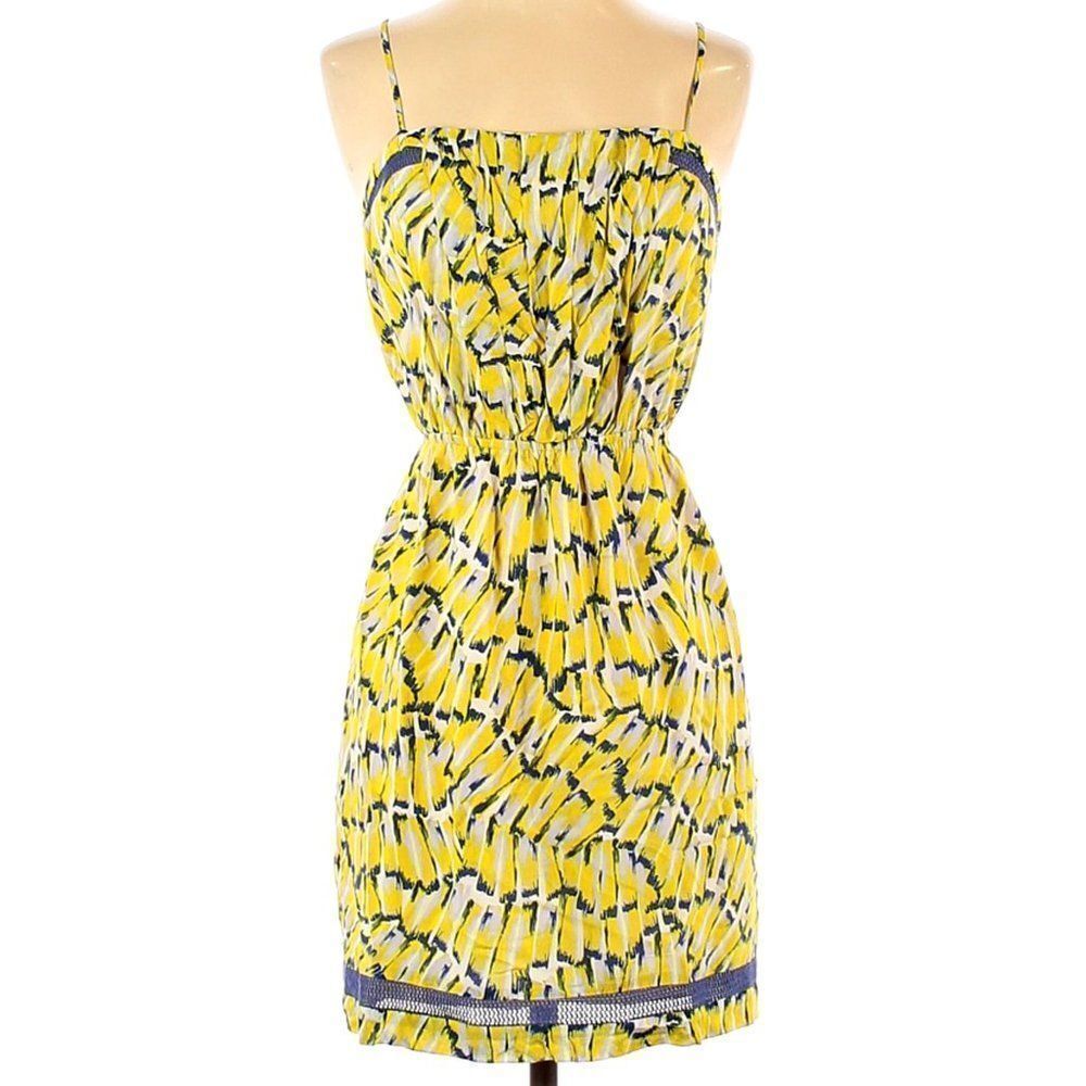 Small Yellow Gray Lined BCBGeneration Casual Sleeveless Lace Up Back Mini Dress
